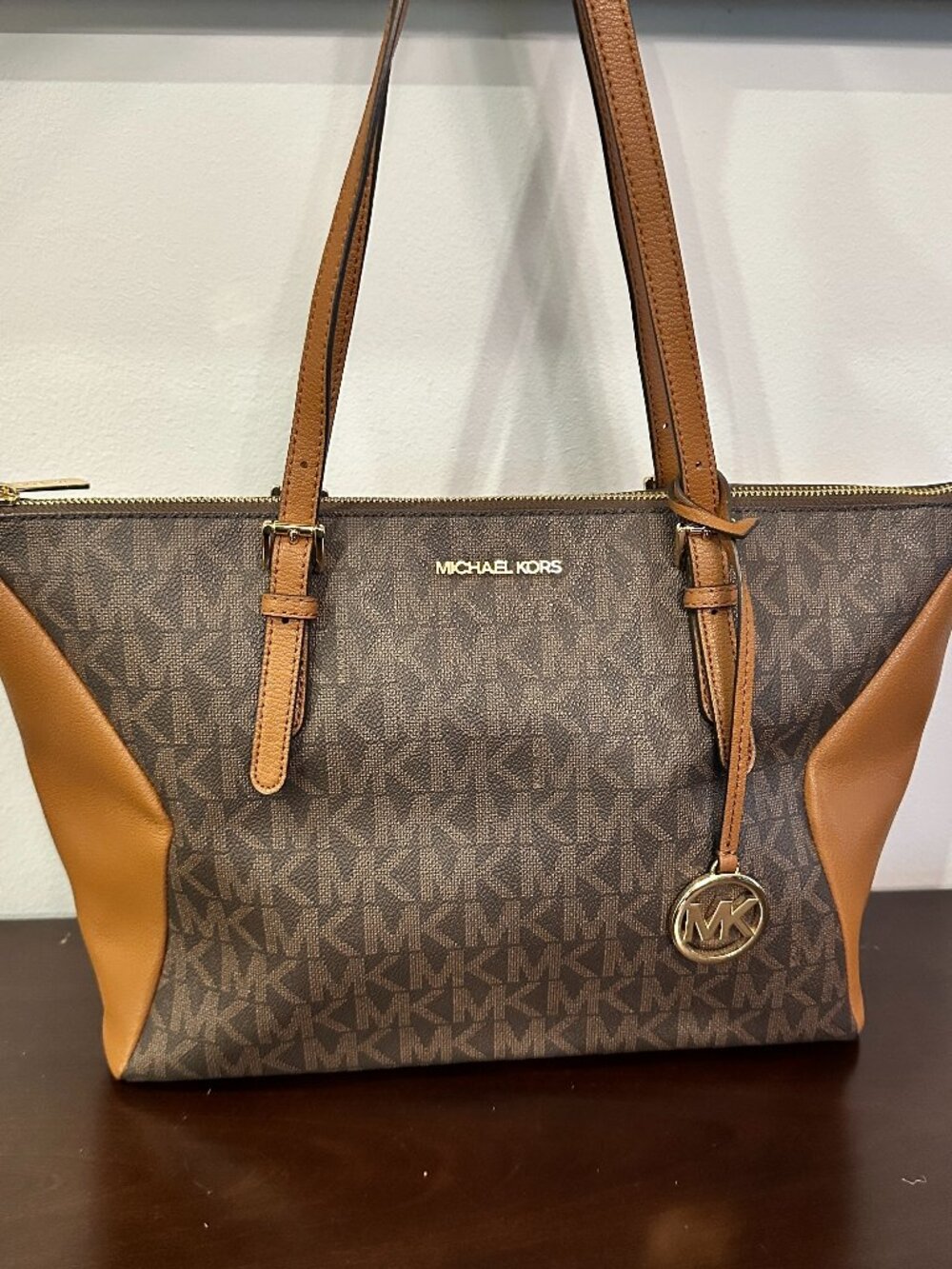 Michael Kors Coraline Large Logo and Leather Tote Bag (BROWN) 38S1C2CT3B-847